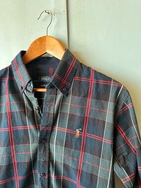 Ralph Lauren Dark Green and Red Plaid Button-Down Shirt